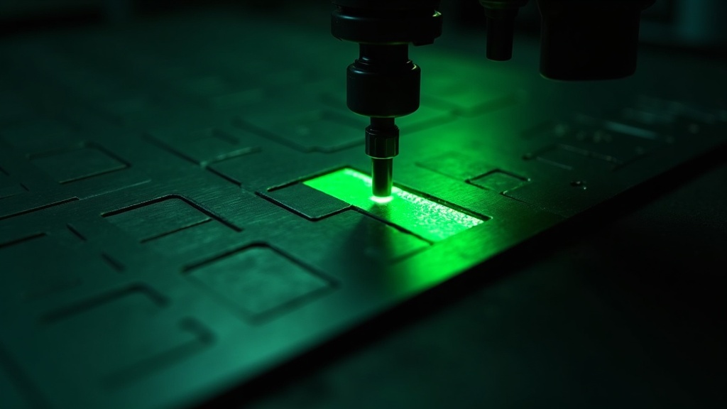 A metal stencil plate resting slightly out of alignment over the sheet beneath it, its cut shapes not lining up